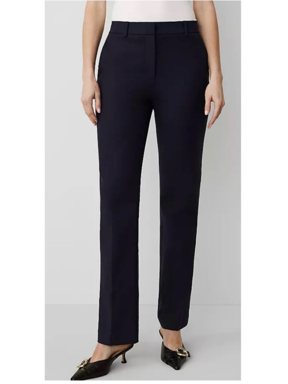 Ann Taylor Curvy Fit Mid-Rise Straight Trouser Ankle Pant Careerwear Navy 6